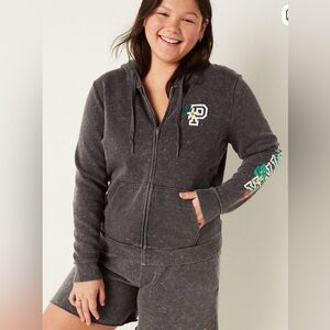 VS PINK Charcoal Zip Hoodie with Small Chest Logo